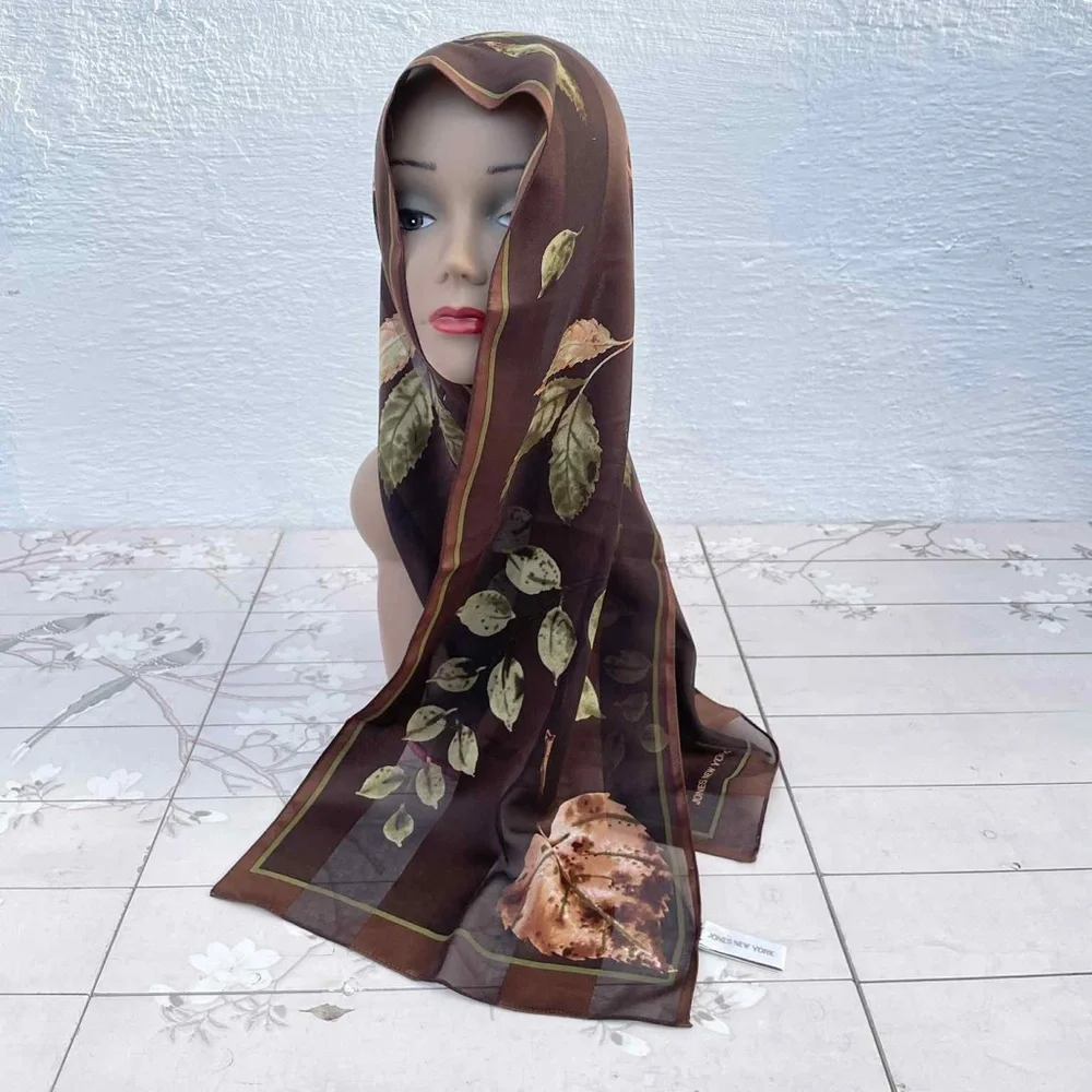 Jones New York Brown Leaf Print Scarf